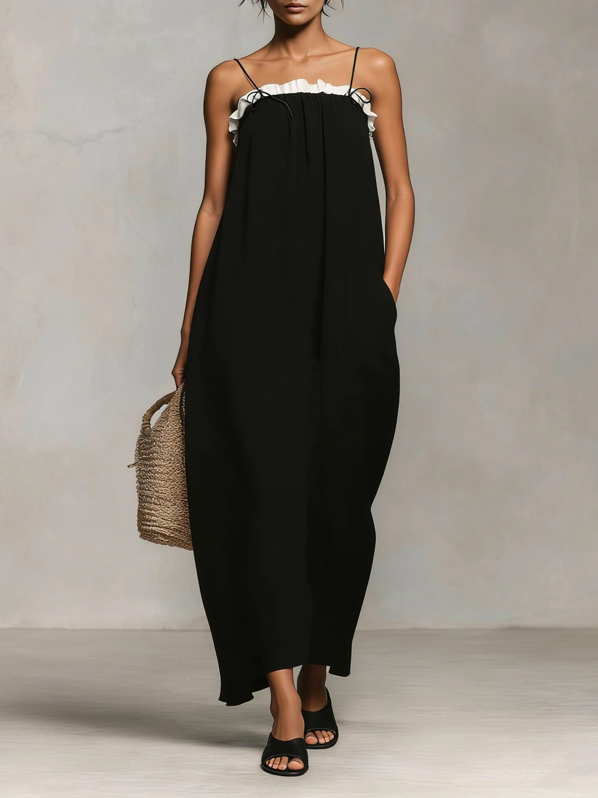 Mirelle™ | Abito Maxi con Blocchi di Colore e Spalline Sottile
