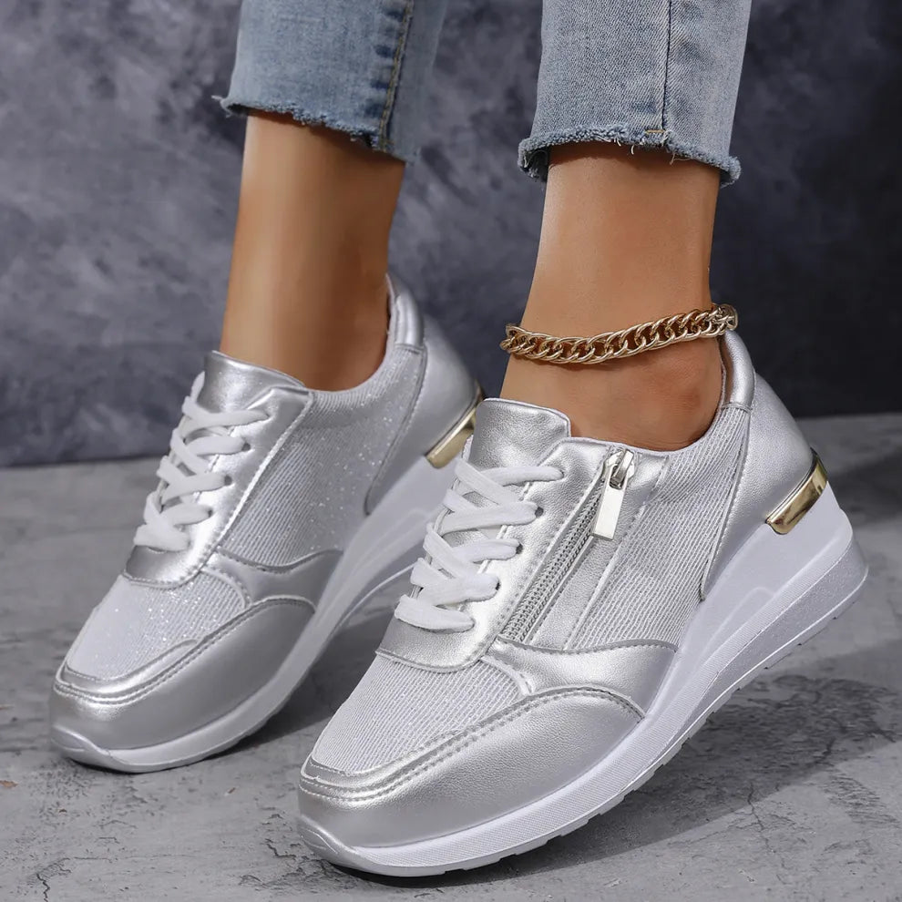 Nouvelles baskets orthopédiques à lacets et fermeture éclair latérale pour femmes
