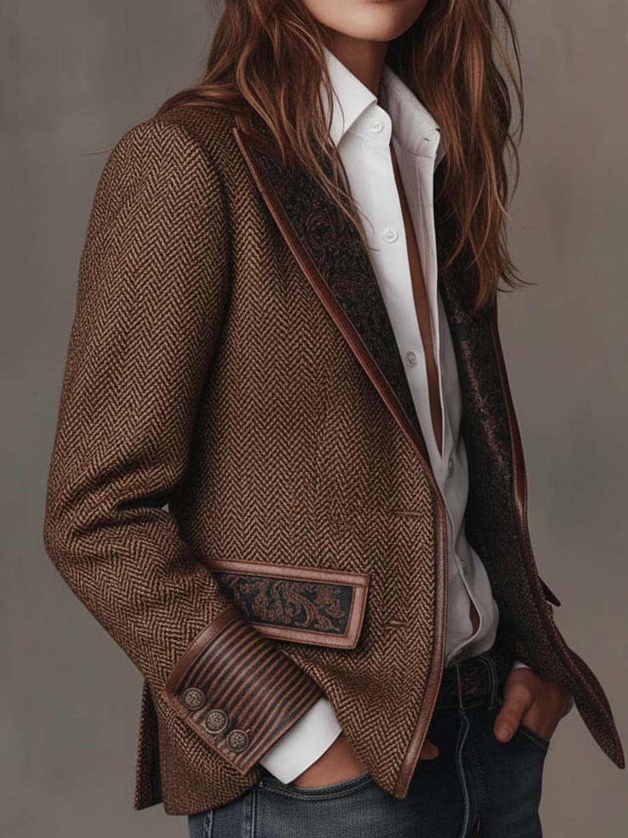 Francesca | Blazer con Inserti Stampati a Spina di Pesce