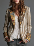 Rosanna | Blazer Bohémien a Righe con Colletto Stampato