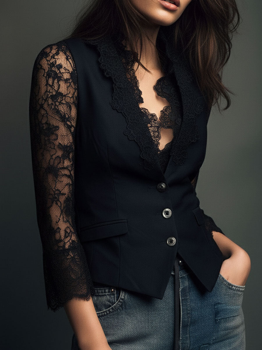 Vittoria | Blazer Nero con Maniche Semi-Trasparenti