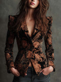 Sofia | Blazer Sartoriale con Stampa Floreale Nera e Bronzo