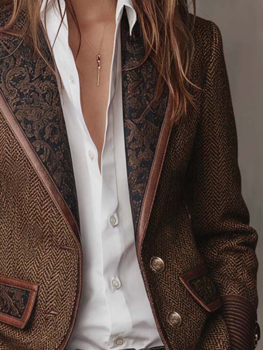 Francesca | Blazer con Inserti Stampati a Spina di Pesce