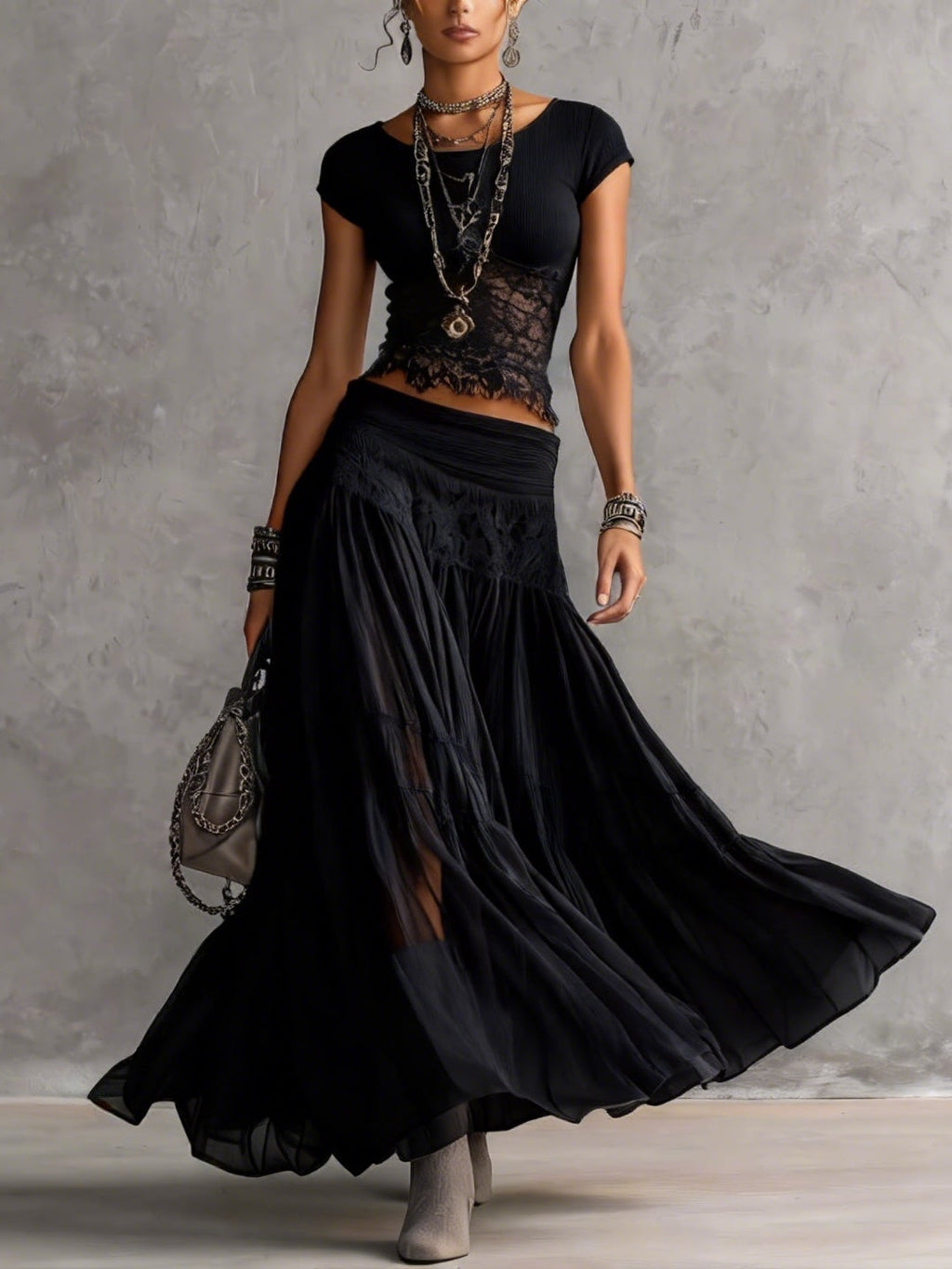 Giulia | Top Pizzo Nero Gonna Maxi