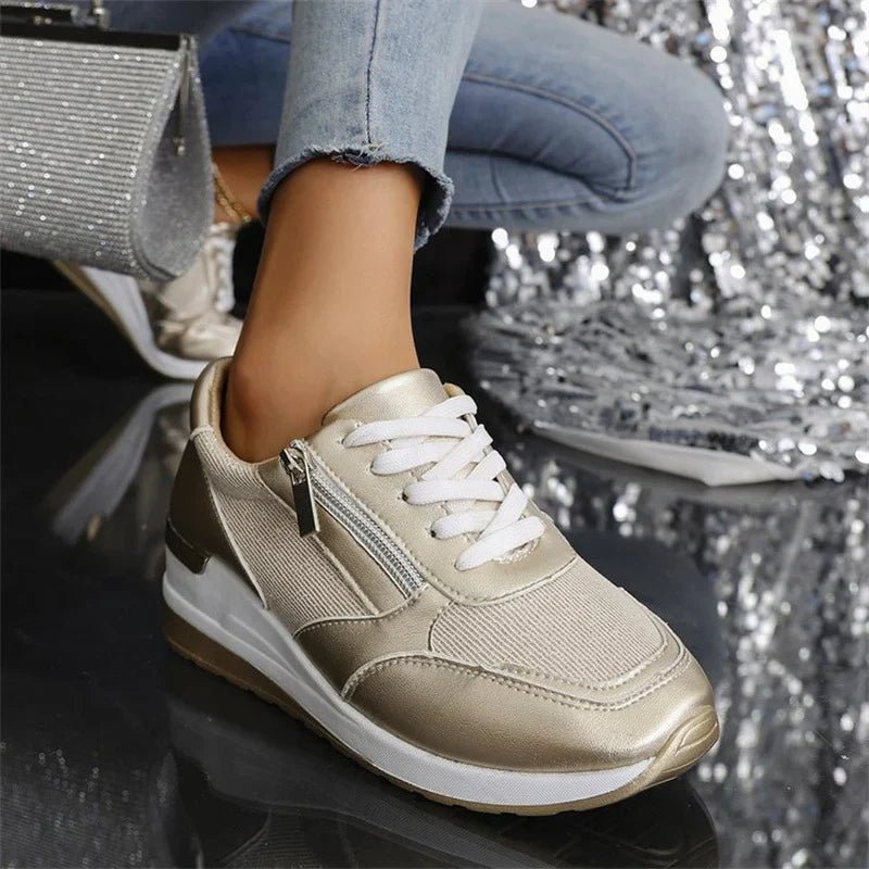 Nouvelles baskets orthopédiques à lacets et fermeture éclair latérale pour femmes