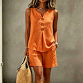 Larina| Completo in cotone e lino con top con bottoni e pantaloncini